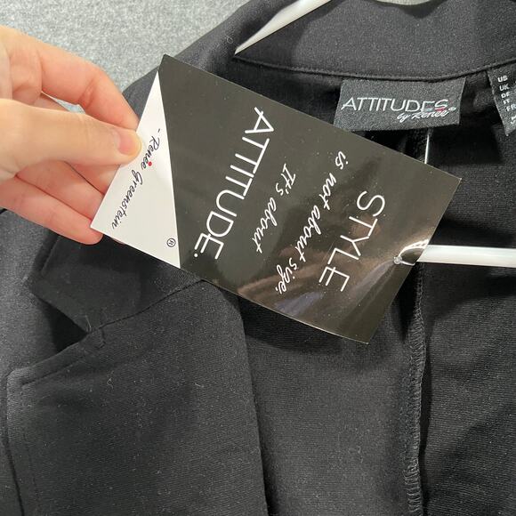 Attitudes by Renee Techno Crepe Blazer w/ Faux Leather Belt Black Size 2X - Picture 8 of 16